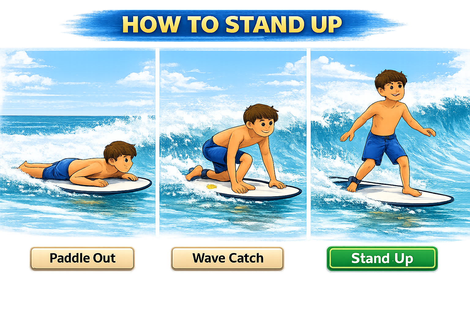 How to stand up: paddle out, wave catch, and stand up